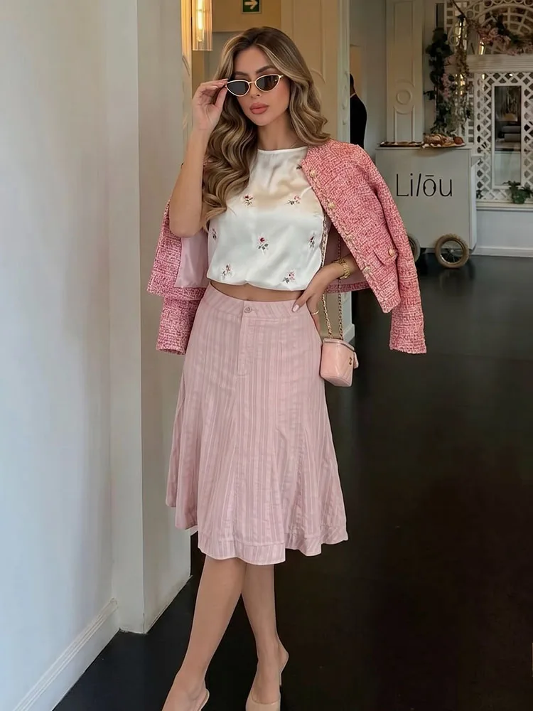 

HH French Style Midi Flare Skirt 2026 Summer Women's High Waist Ruffle Hem Sweet Skirt Elegant Business & Vacation Beach Wear