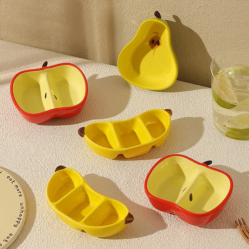 Plato de porcelana creativo de estilo coreano, vajilla de cerámica con forma de fruta bonita para el hogar, platos de condimentos para salsa y olla caliente para barbacoa