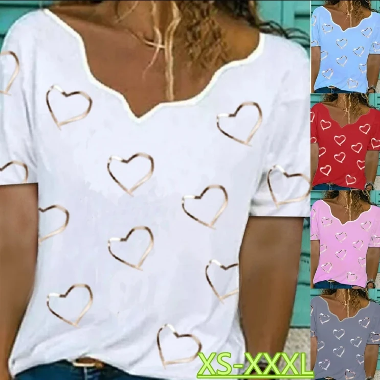 Nova moda feminina casual harajuku amor impresso topos camiseta feminina de manga curta para roupas femininas casual solto pulôver