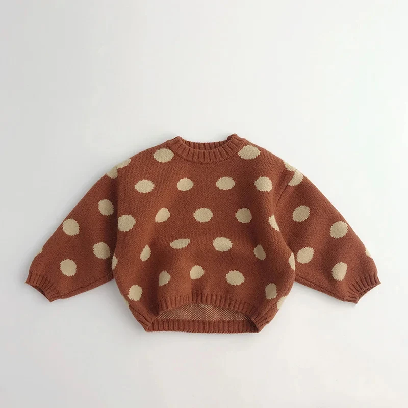 LILIGIRL 2025 Autumn Winter Vintage Look Kids Boys Sweaters Polka Dot Girls Knitwear Outwear Boys Pullover for 1-6Y