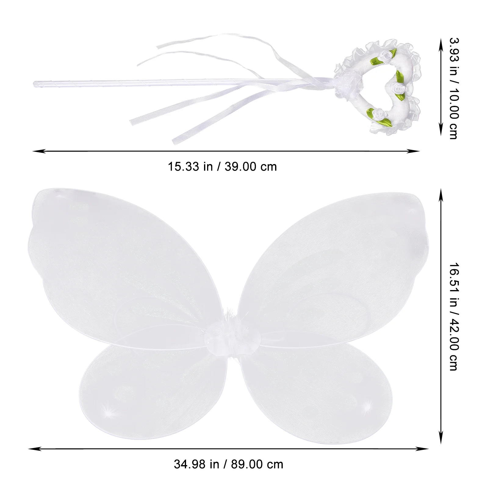 Kids Clothes Folding Butterfly Wings Elf Fairy Stick Set Children's Stage Performance Dressing Props Wands 89x42cm White