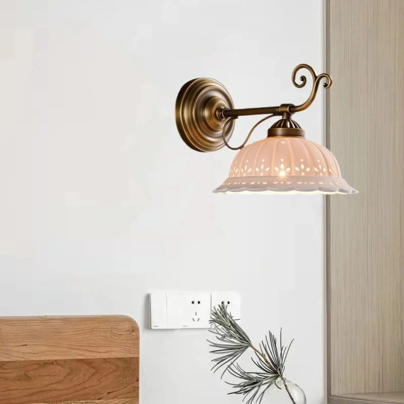 European Style Wall Light White Ceramic Old Brass E27 Bulb Home Art Deco For Hotel Living Room Bedroom Restaurant