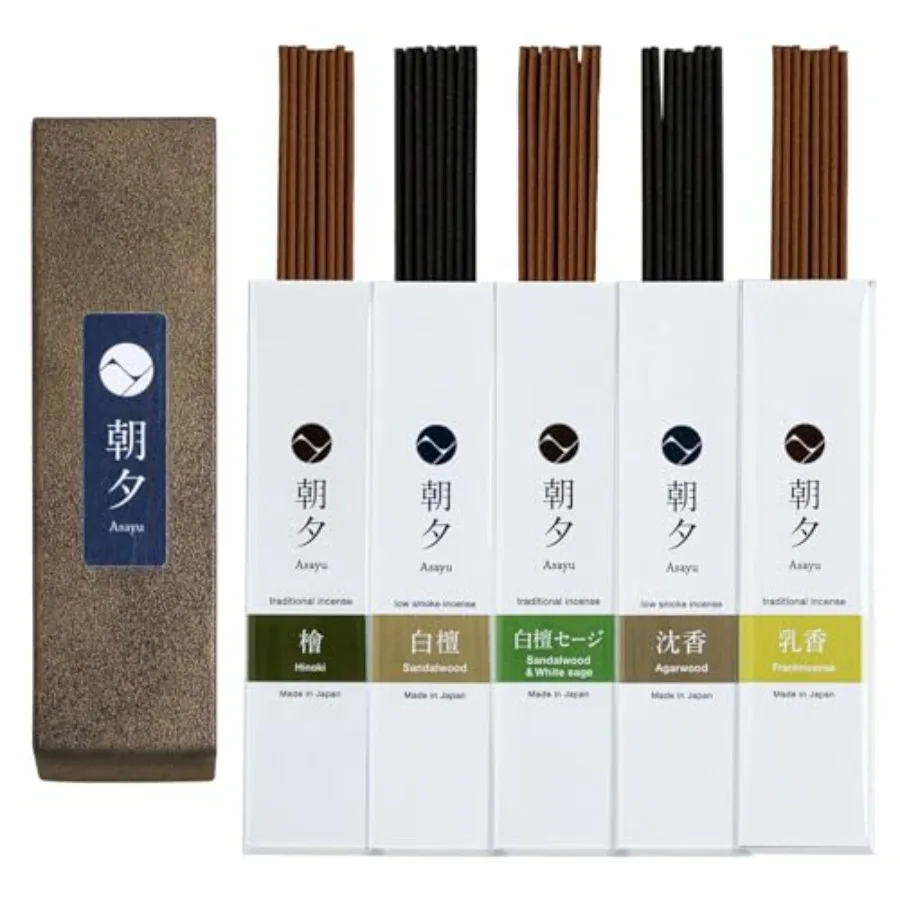 

Incense Sticks Assortment - 5 Natural Fragrances 20g 100 Made in Japan Incense Sampler Variety Pack - Ideal for Yoga Practice Z