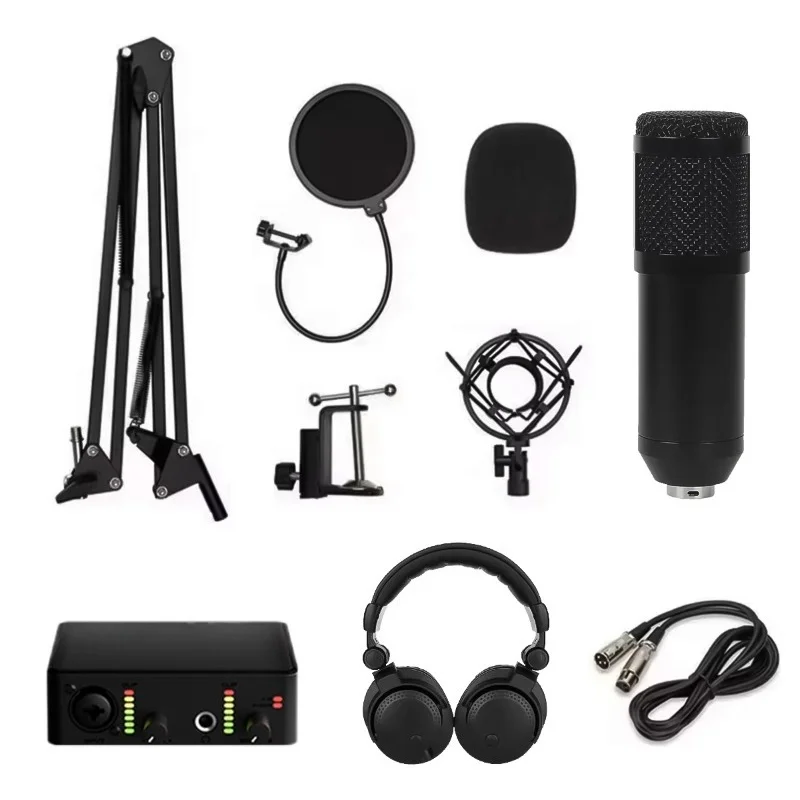 Condenser Microphone Headset Kit Podcast Recording Music USB Audio Interface Sound Card Kit