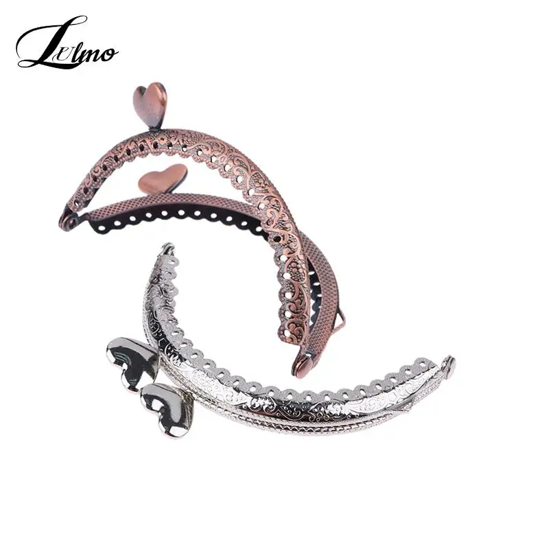 2.5/8.5cm Heart Head Metal Purse Frame Handle for Clutch Bag Coin Kiss Clasp Lock Antique Bronze DIY Bag Accessory