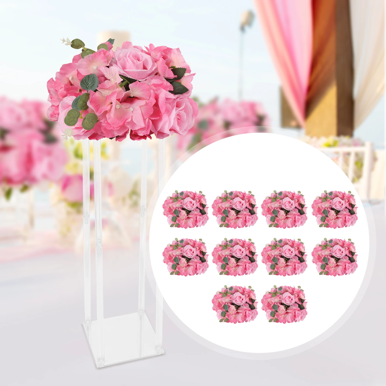 

10 Pcs Artificial Flower Ball Arrangement Bouquet, Fake Flowers Rose Balls Pink Large Fake Silk Rose Flower for Home