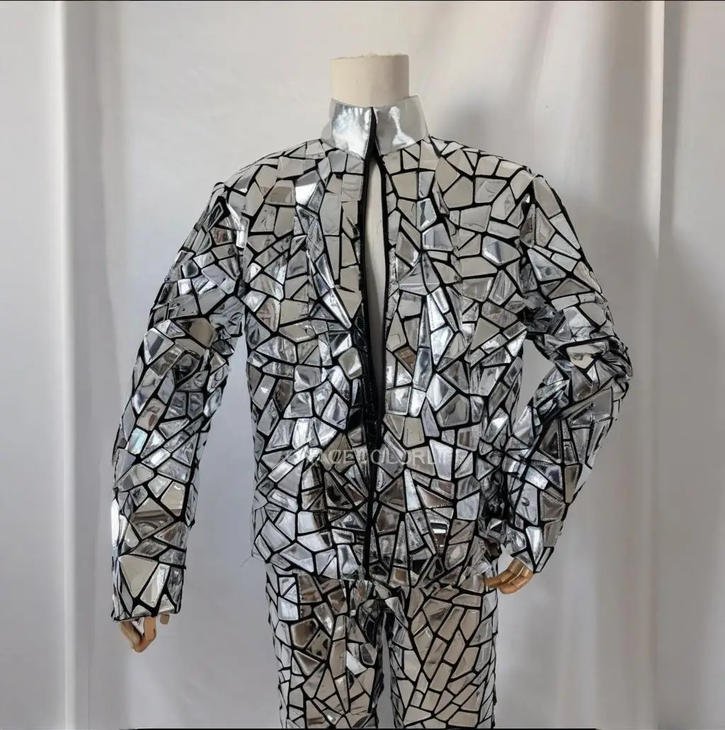 Traje de baile de jazz futurista para hombres, espectáculo láser reflectante holográfico, conjunto de ropa de escenario para actuación, fiesta cosplay