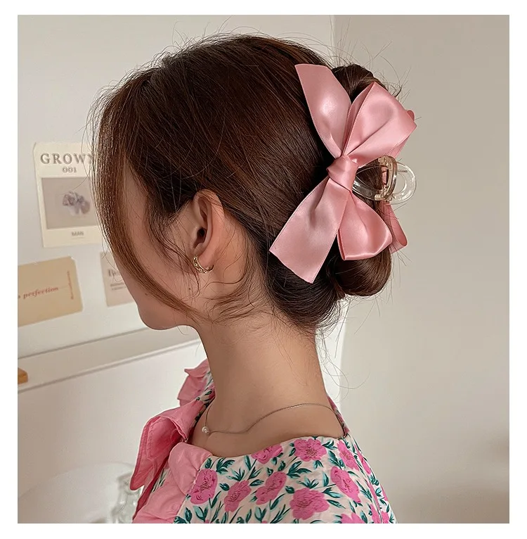 Korean Big Bow Hair Claw Clips For Women Hairpins Elegant Ribbon Bowknot Clamps Crab Barrettes Girls Shark Clip Hair Accessories