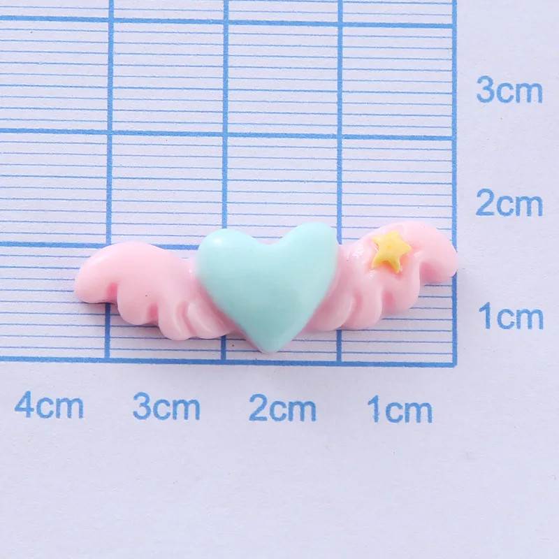 10Pcs Kawaii Love Heart Wings Resin DIY Barrette Icebox Mobile Phone Case Scrapbook Decoration Materials Flat Back Resin