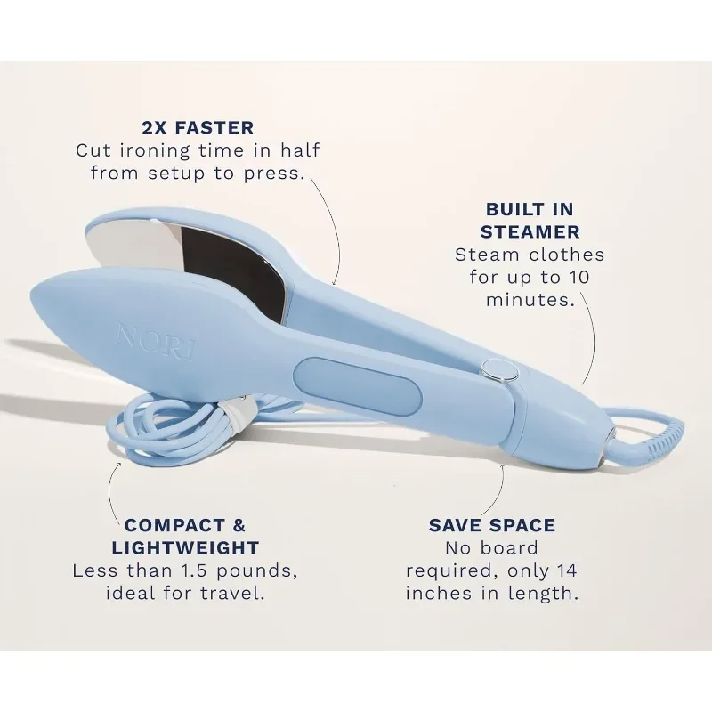 Plancha de vapor de viaje NORI Press, ligera, portátil, de mano, fácil de usar, con 6 ajustes de tela y 8 pies