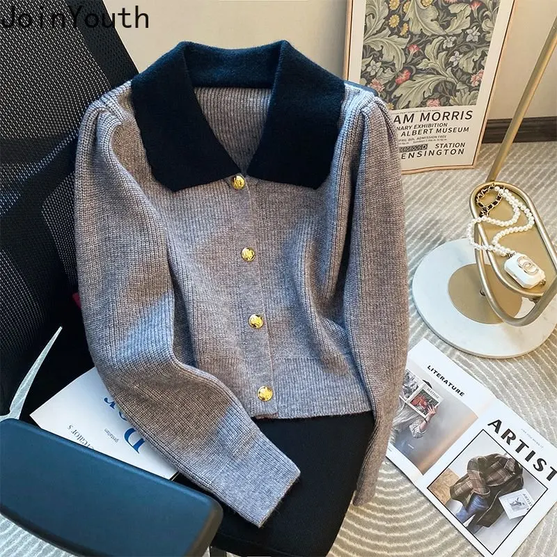 Women Clothing Cropped Cardigan Single Breasted Turndown Collar Pull Femme 2023 Ropa Mujer Vintage Fashion Knitted Sweater Tops