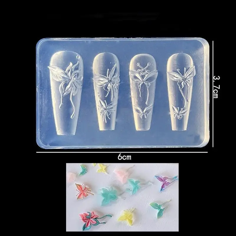 1 Stück Schmetterlingsmuster Nagelkunst-Form, 3D-Schnitzerei, gebogene, hochtransparente Silikon-Schablonen, Nagelkunst-DIY-Zubehör – Detail 2