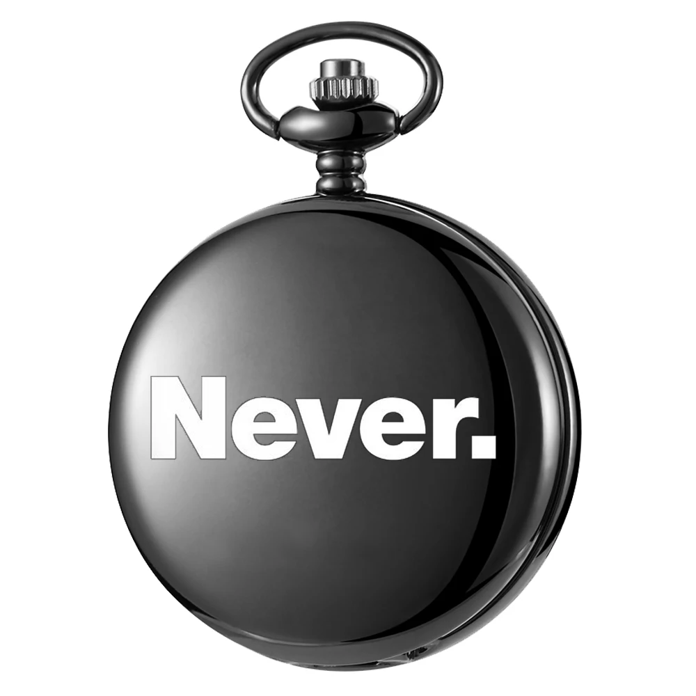 

Never.-Simple carving english alphabet face pocket watch a belt chain Black quartz watch watch for boys and girls