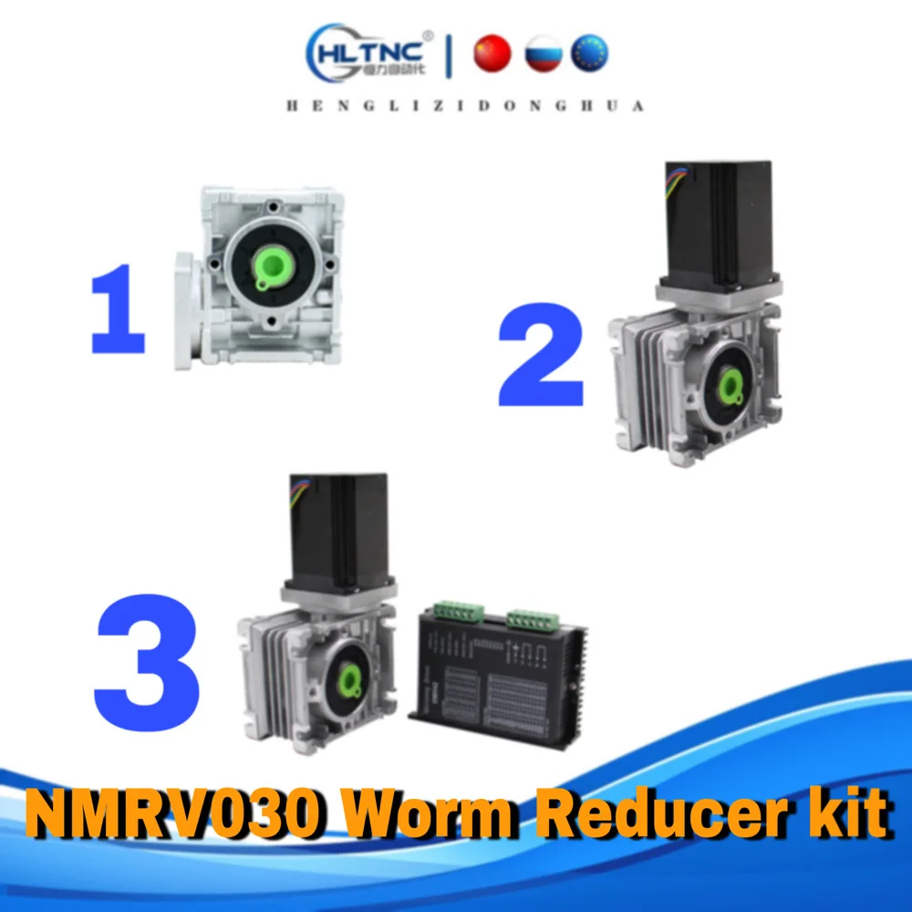 

NMRV030 Worm Reducer 1:5 7.5 10 15 20 25 30 40 50 60 80 Ratio 8mm input shaft Gearbox Reducer for NEMA23 and DM542 motor drive