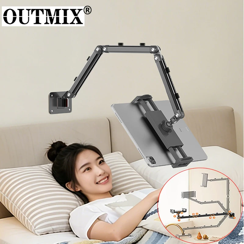 Tablet Wall Mount Holder 3Section Aluminum Alloy Foldable Phone Holder with Screws 360 Rotating Universal Phone and Tablet Stand