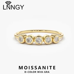 Lnngy 3MM Moissanite Bezel Ring Certified Original 925 Sterling Silver 5 Stones Wedding Band For Women Laidies Sparkling Jewelry