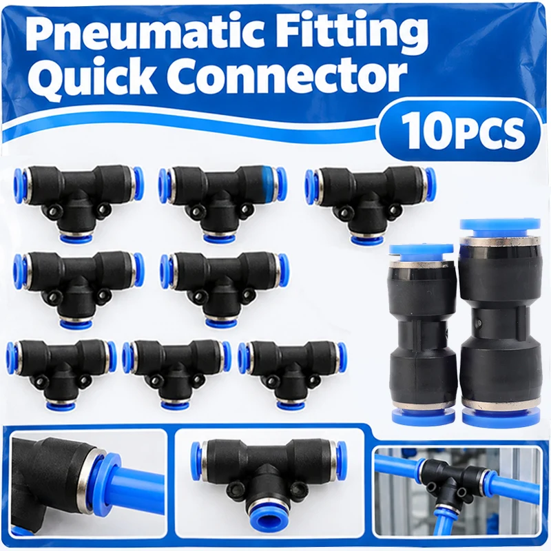 1/10Pcs Pneumatic Fitting Quick Connector Rotatable Secure Anti-drop Sealing Air Water Pipe Push in Hose 3 Way T Shape Adapter