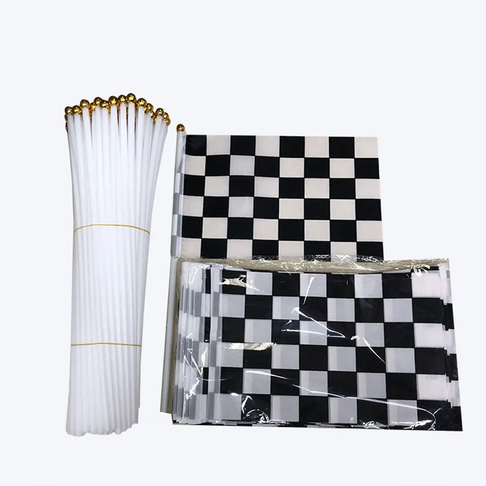 

25pcs Car Flags 14x21cm Checkered Racing Banner Stick White Checker Flag for Party Parade Garden Decor