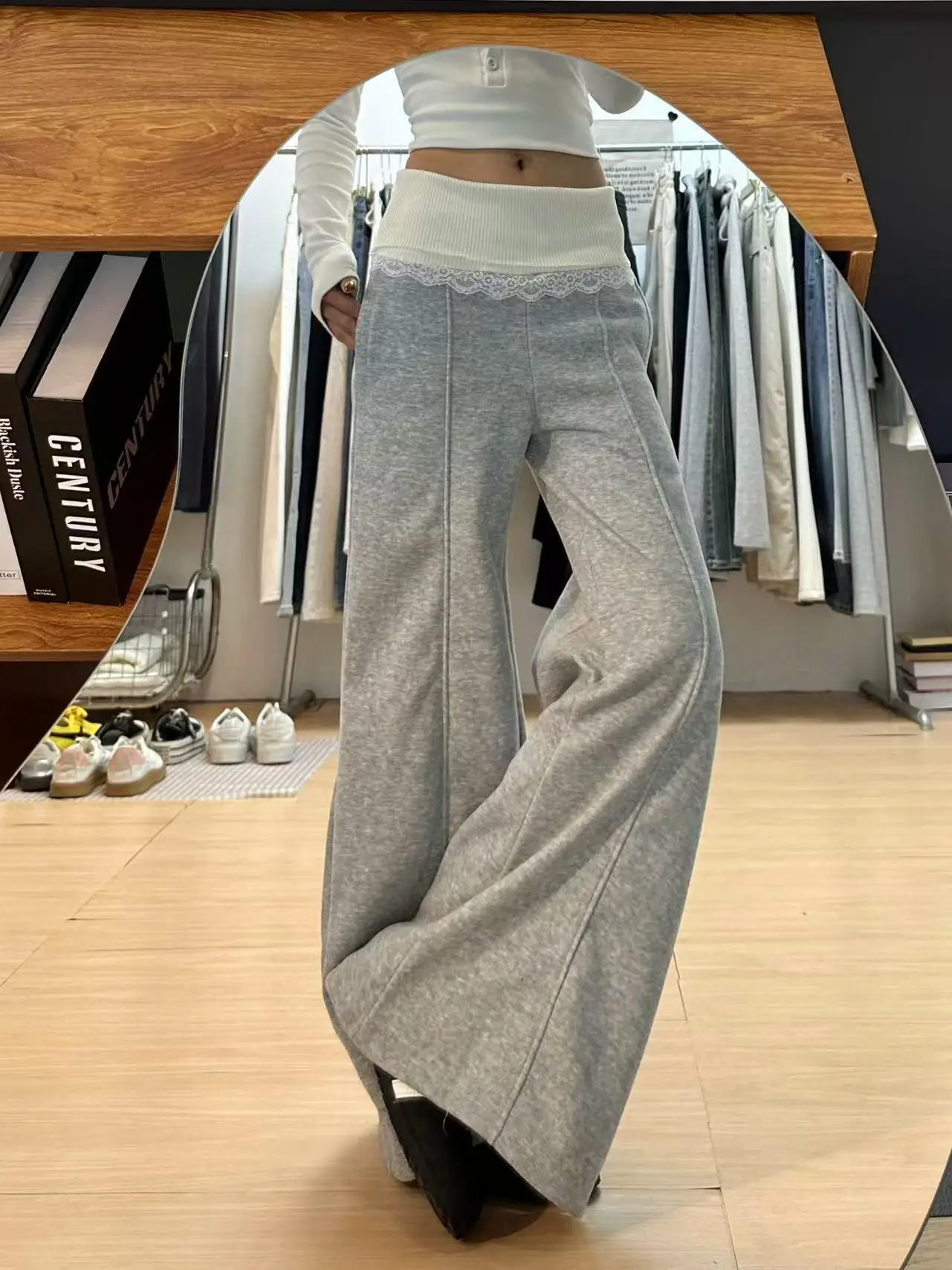 Women's Sport Pants, Casual Wide-Leg Pants, Lace Patchwork Y2K Style, 2025