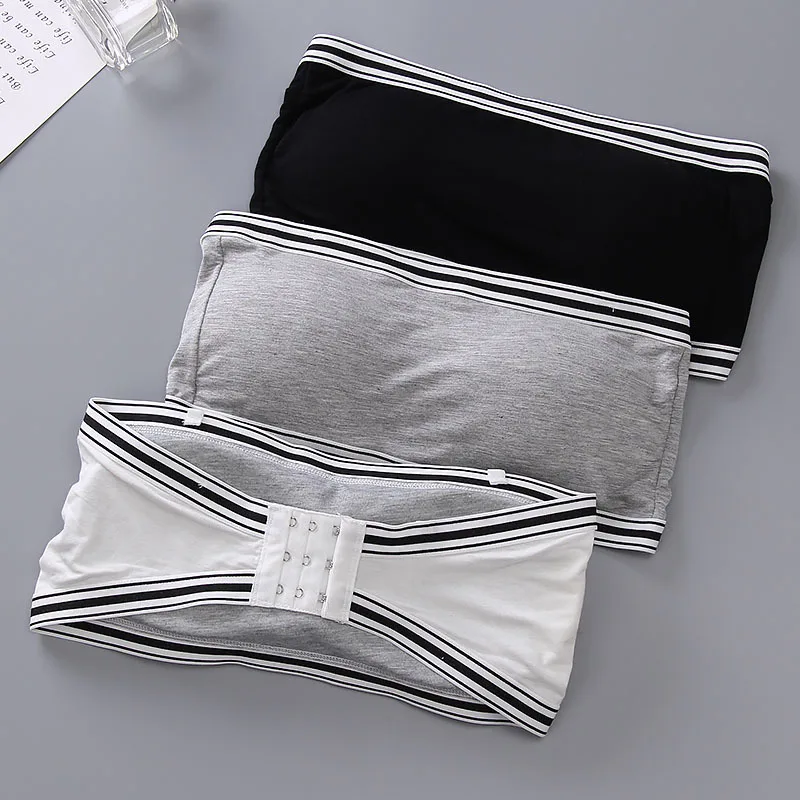 Cotton girl tube top wrap chest strapless underwear with chest pad one-piece cup back button teen underwear puberty bra