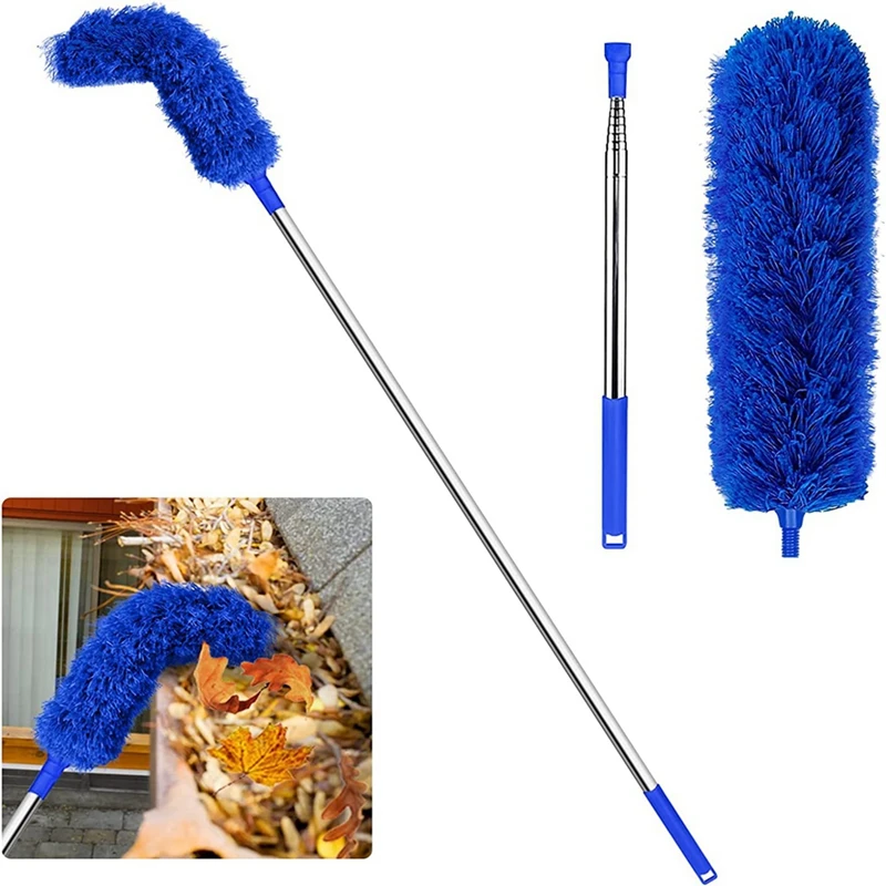 Escova De Limpeza De Calha, Ferramenta De Telhado Com Pólo Telescópico Extensível, Ferramenta Guard Cleaner, Fácil De Remover, Azul, 8.2ft, 2X