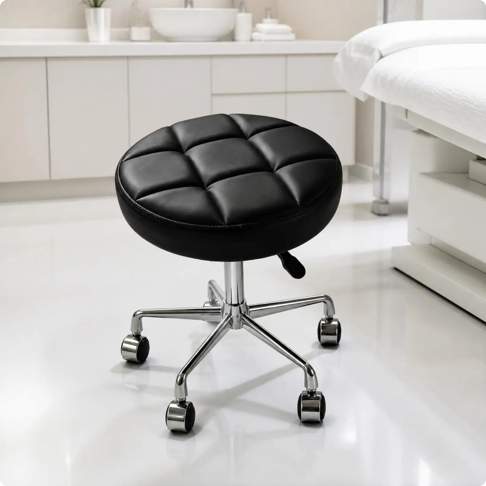 Adjustable Height Swivel Seat with Five Wheel Base for Hair Stylist and Barber Shop Duty
