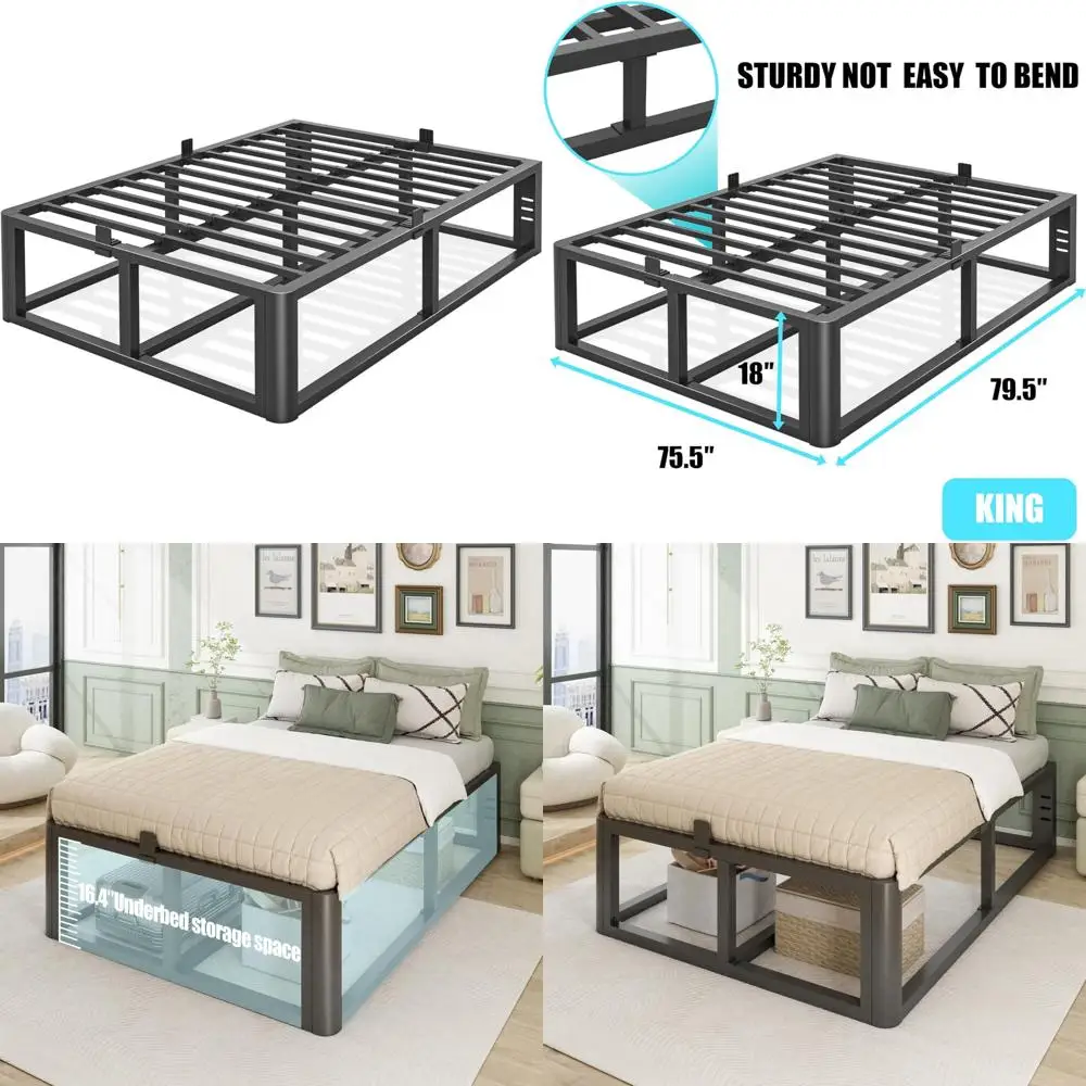

Sturdy 18 Metal King Bed Frame with Rounded Corners and Headboard Support, Holds up to 3500 lbs, No Box Spring Required