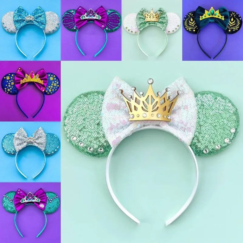 Disney Princess Aurora Ears Sleeping Beauty Headbands Girls Sequins Bow Hairbands Women Rose Hair Accessories Kids Kawaii Gifts