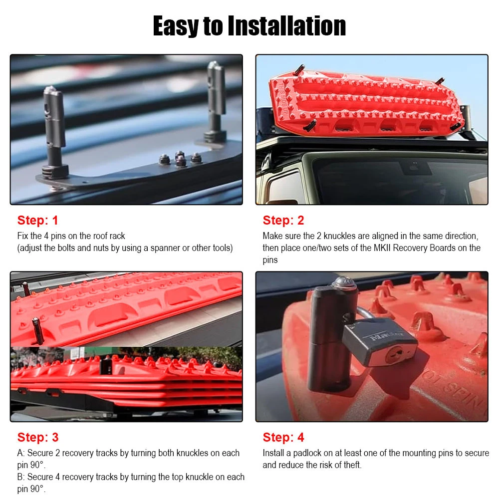 ​Mounting Pins for MaxTrax MKII Recovery/Traction Boards Lockable Theftproof Safety Mounting Pins Set 4 Pack
