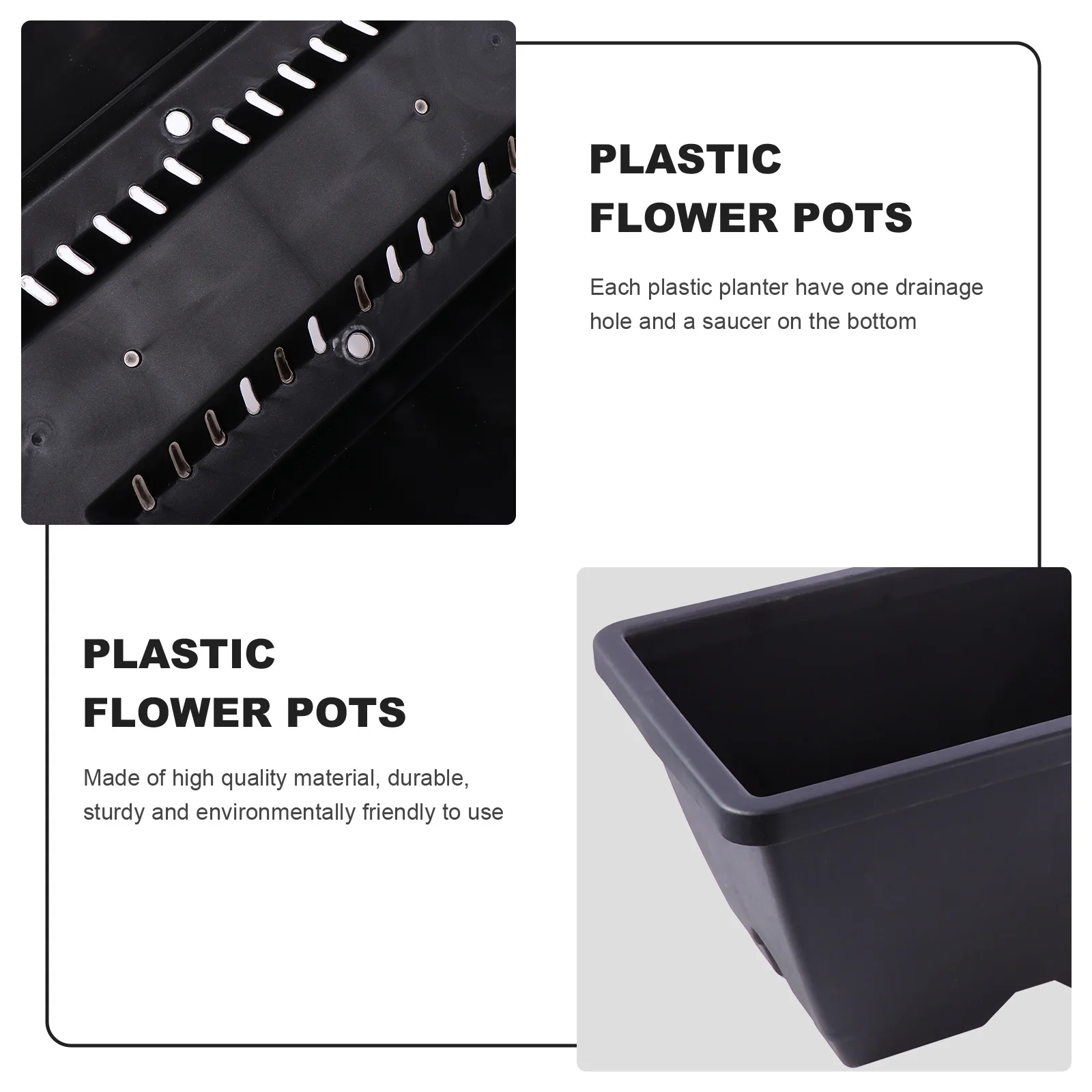 

Rectangular Planting Trough Large Black Plastic Planter Durable Garden Pot Balcony Indoor Outdoor Flowerpot Gift