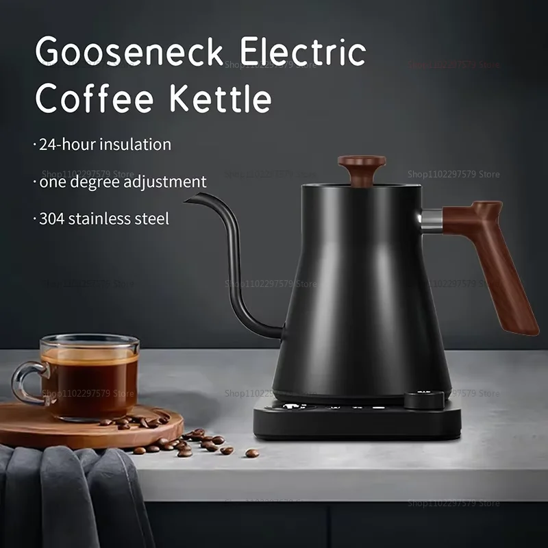 Bule de café artesanal para viagem, portátil, 0,9l, pescoço de ganso, aço inoxidável, temperatura constante inteligente, chaleira elétrica