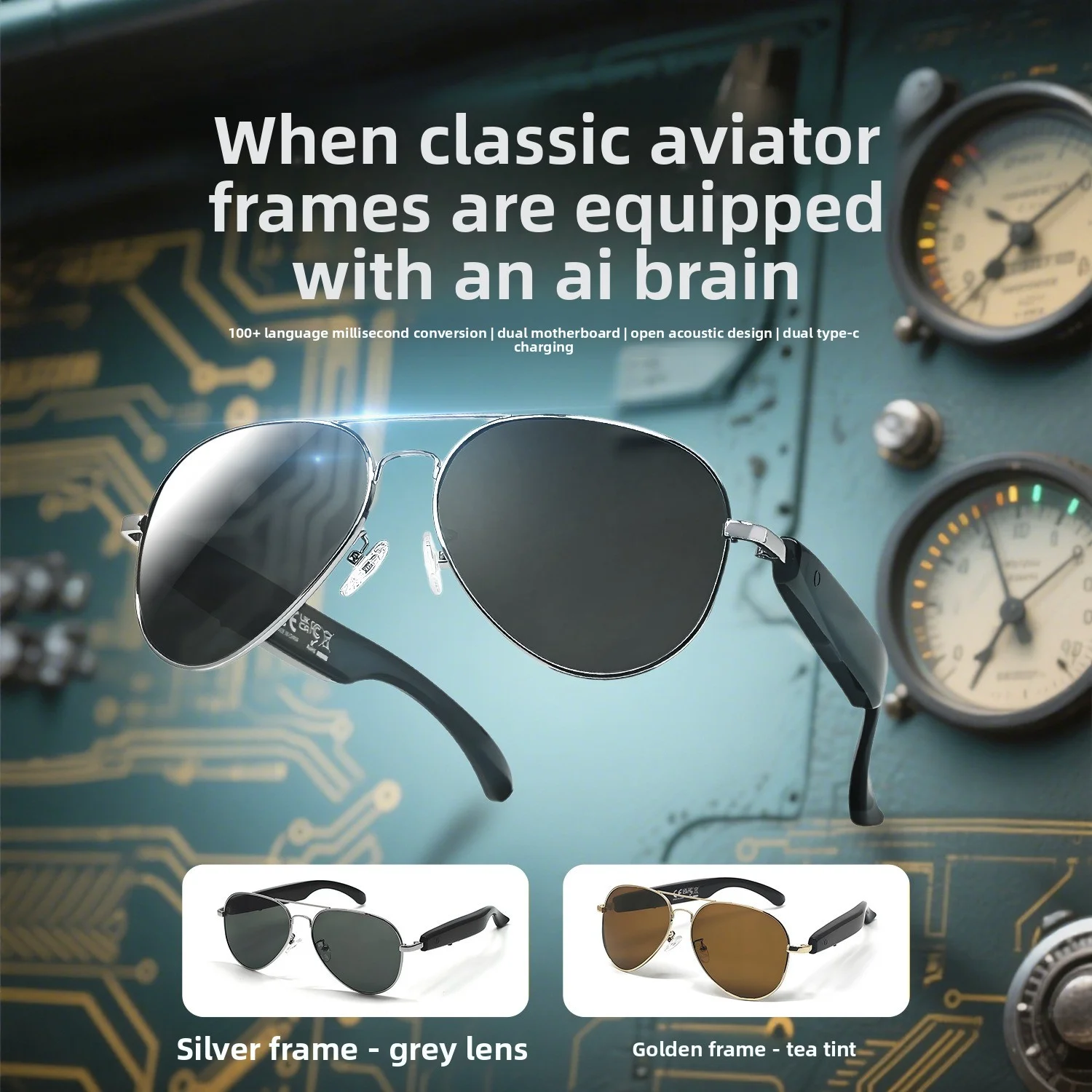 New AI Translation Bluetooth Glasses - Over 100 Languages Translation, Smart Glasses for Listening to Music and Making Calls