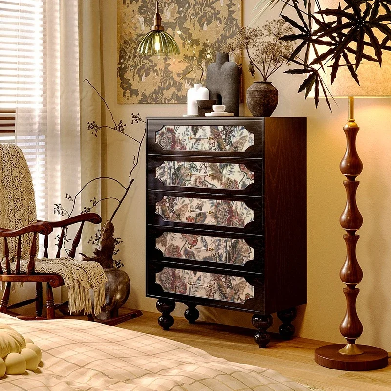Retro solid wood chest of drawers, bedroom bedside cabinet, finished storage cabinet