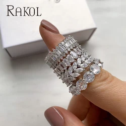 RAKOL Wedding Rings for Women White Cubic Zirconia Engagement Zircon Ring Luxury Vintage Silver Color Crystal Jewelry