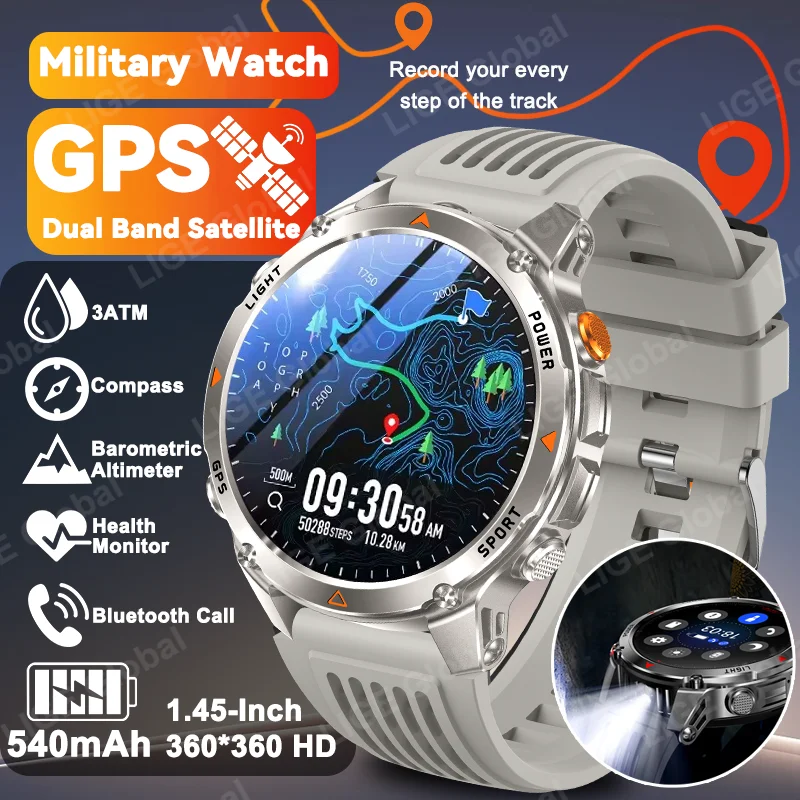 

LIGE New GPS Smart Watch Men Women 3ATM Waterproof Sports Smartwatch Compass Altimeter 540mAh AI Assistant BT Call Watches Men