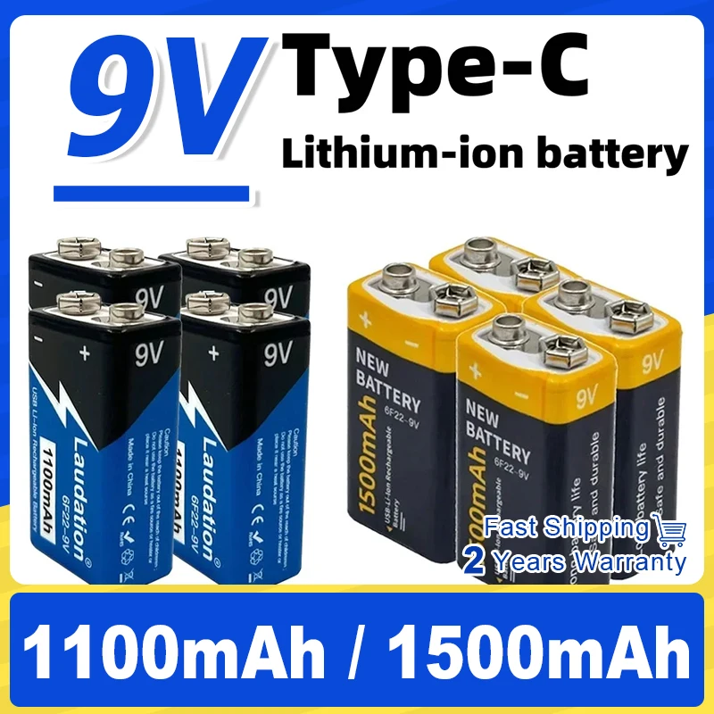9V 1500/1100mAh rechargeable lithium-ion battery USB 9V battery suitable for multimeter microphone toy remote control KTV use