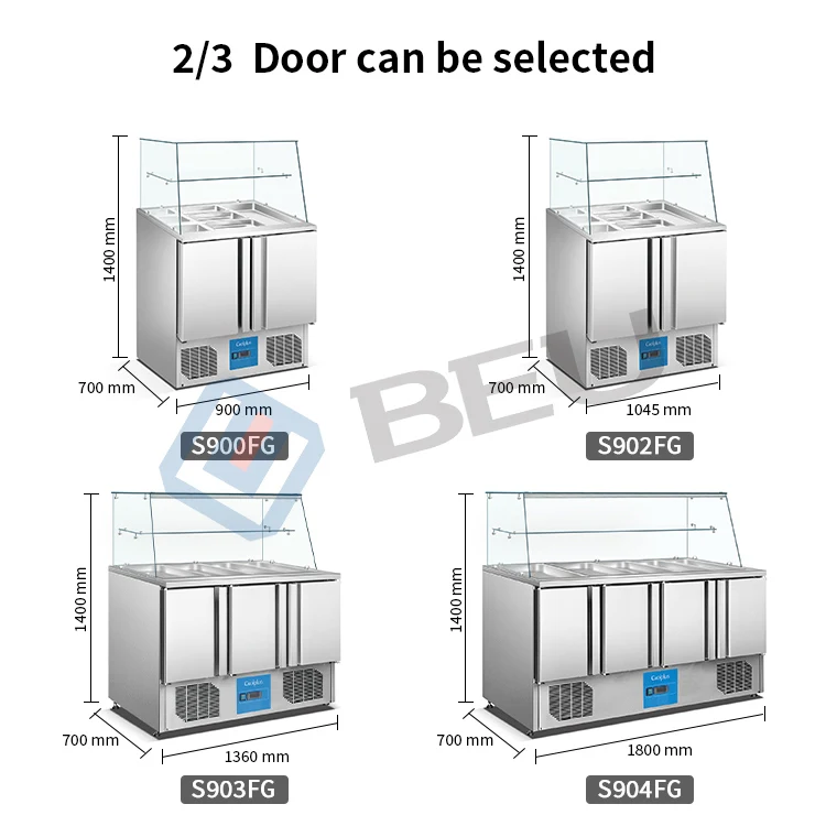 Custom Commercial Salad bar Display Refrigerator air Cooling Stainless Steel Pizza Refrigerator Counter Top Salad showcase