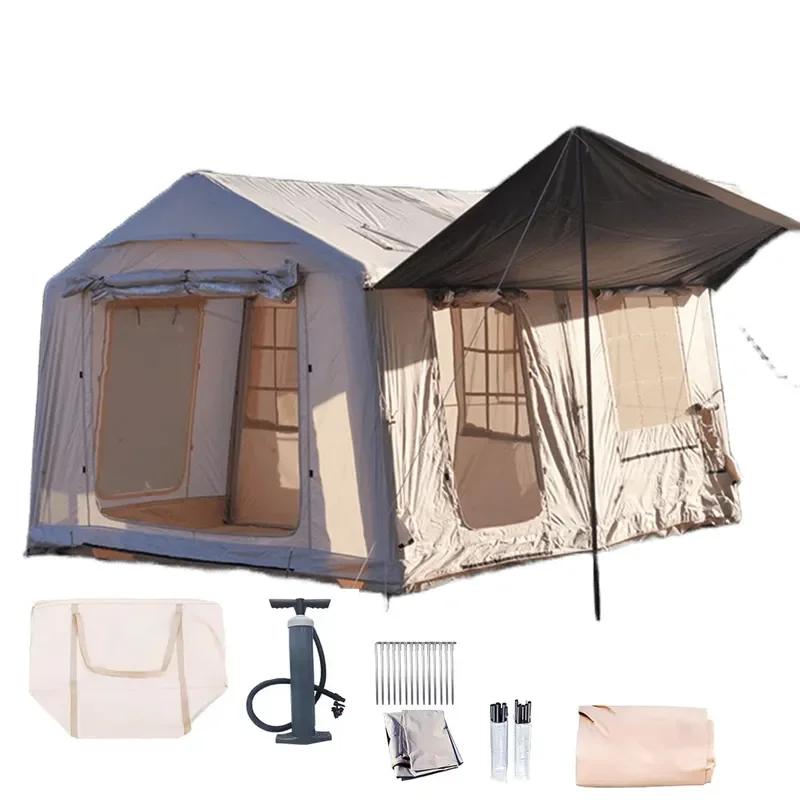 Portable Waterproof 3 Door Inflatable Camping Tent for Outdoor Travel Oxford PU 3000mm Sunshade Canopy Attachment