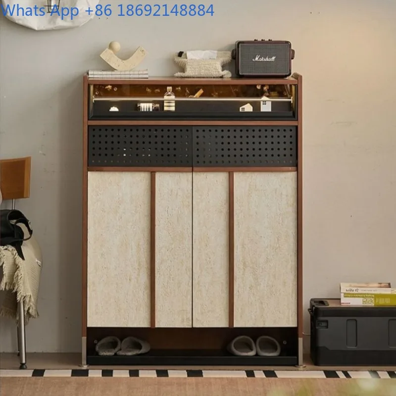 

Vintage Solid Wood Shoe Cabinet Antique Style Entryway Cabinet Small Apartment Narrow Storage Cabinet Organizer