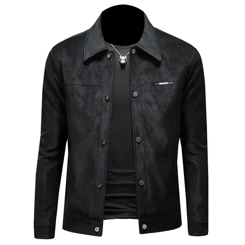 

New Business Collar Boutique Jacket British Style Loose Leather Jacket Motorcycle Jacket Men's High Quality menswear