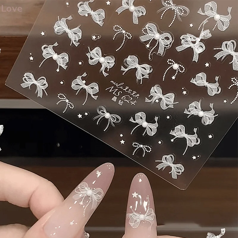[L&P] ملصق أظافر على شكل فيونكة دانتيل لؤلؤية مع ملصق لاصق لتعزيز الماس يمكنك صنعه بنفسك مجسم