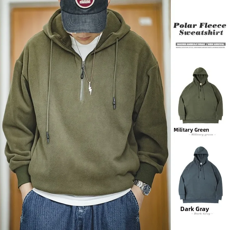 

Maden Hoodie Men's Faion Urban Loose Fit Thiened Fce Lined Spring Autumn een Jaet Overlap Wear Casual Sle