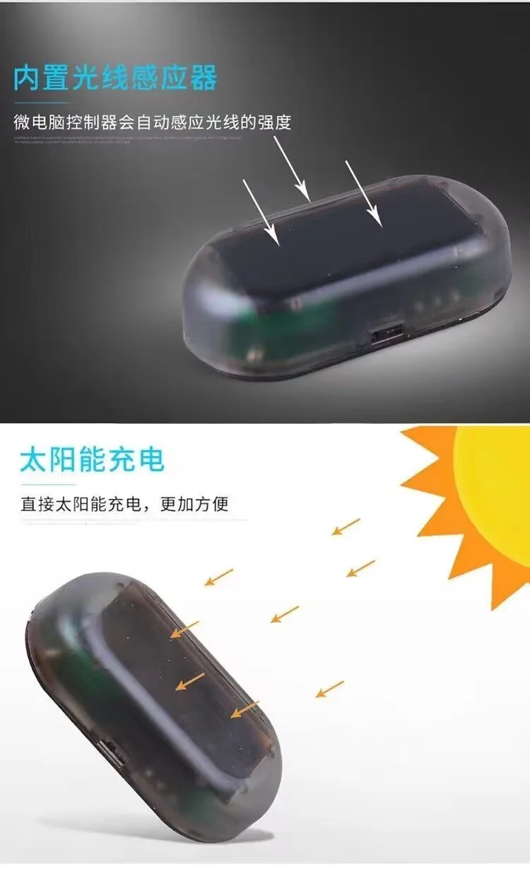 1 Stück Solarbetriebene Auto-Dummy-Sicherheitsleuchte Simulierter Alarm Drahtlose LED-Blinklampe Diebstahlschutz Warnleuchte – Detail 2