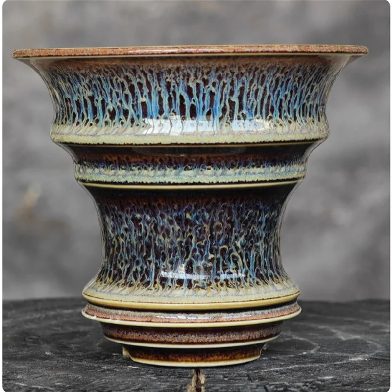 Glazed Round Blue Porcelain Root Crops Pot,Home Doecortion Green Plant Pot,Small Flower Vase,Bonsai Plant Pot