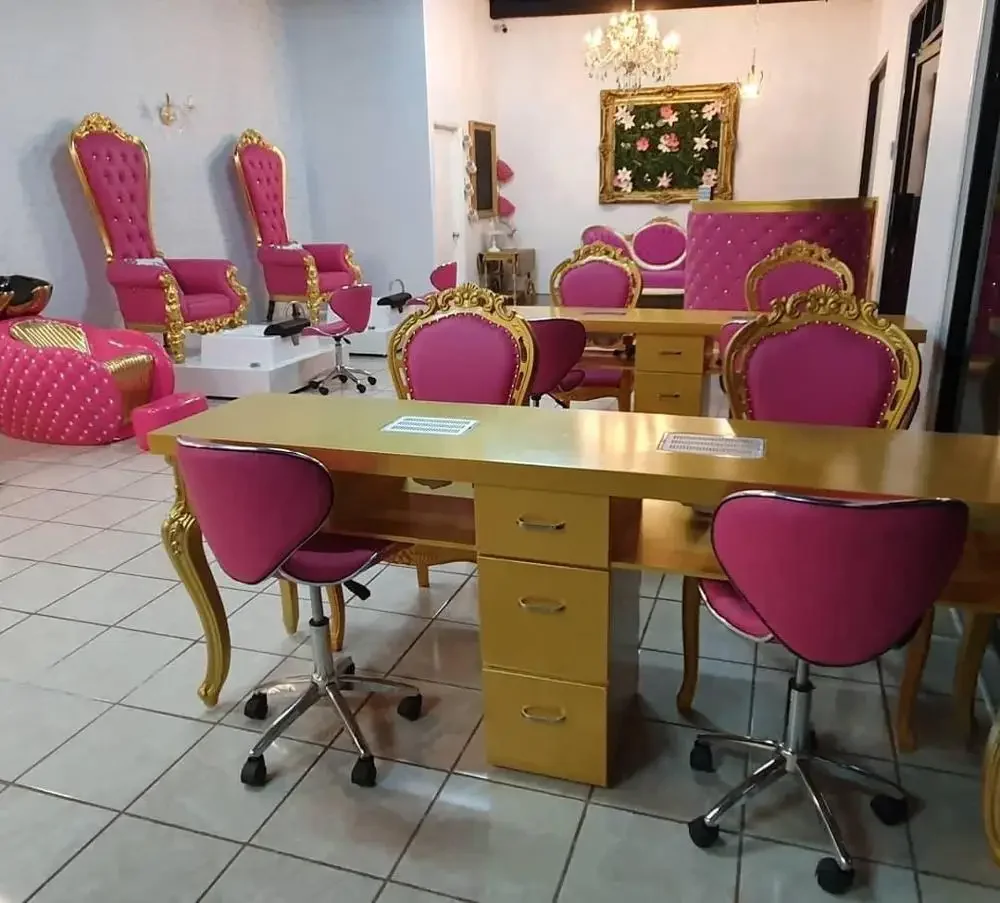 2026 5 Years Warranty European Style Pink&Gold Shampoo Chair With Gold Bowl