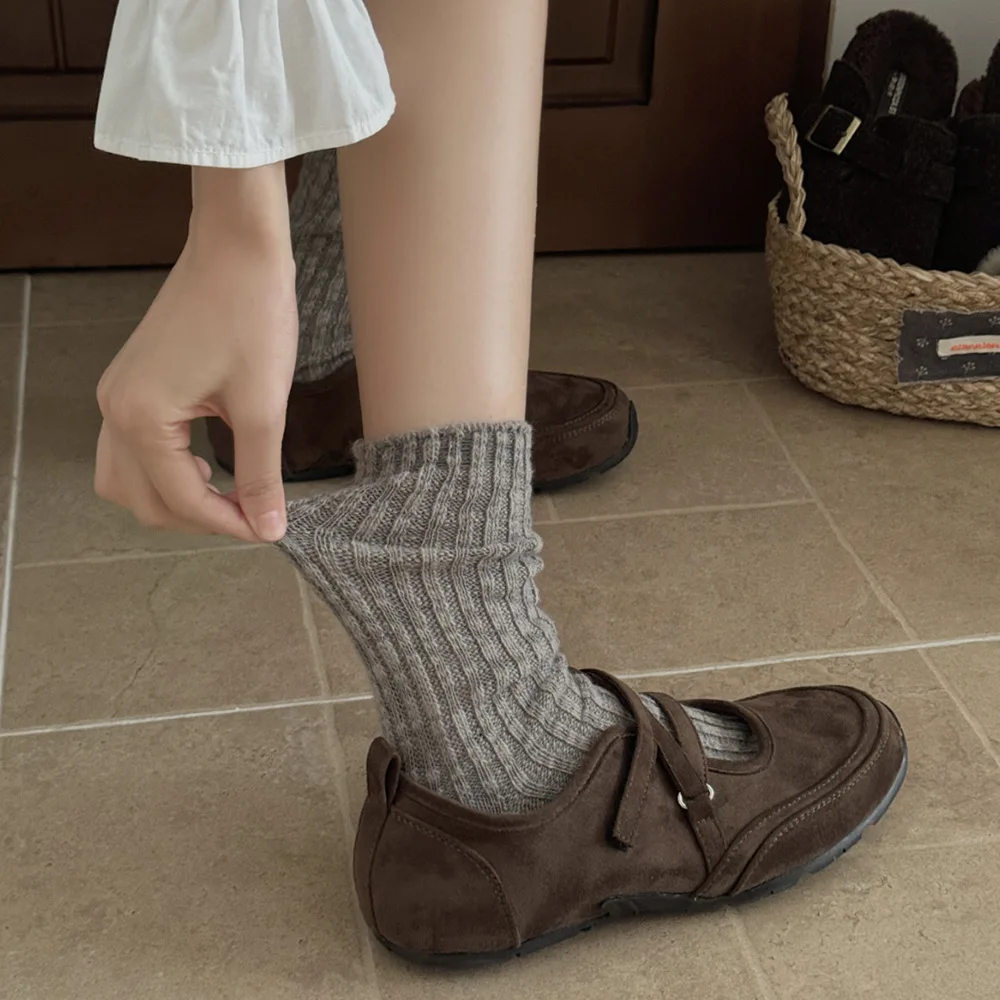 Solid Color Fashion Cotton Chunky Knit Slouch Socks for Women American Retro Long Socks Clog Socks for Birkenstock Fall Winter