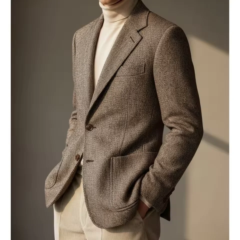 

Herringbone Texture Mens Suit Blazer Notch Lapel Single Breasted Slim Fit Jacket Office Business Work Formal Fashion Hot Sale