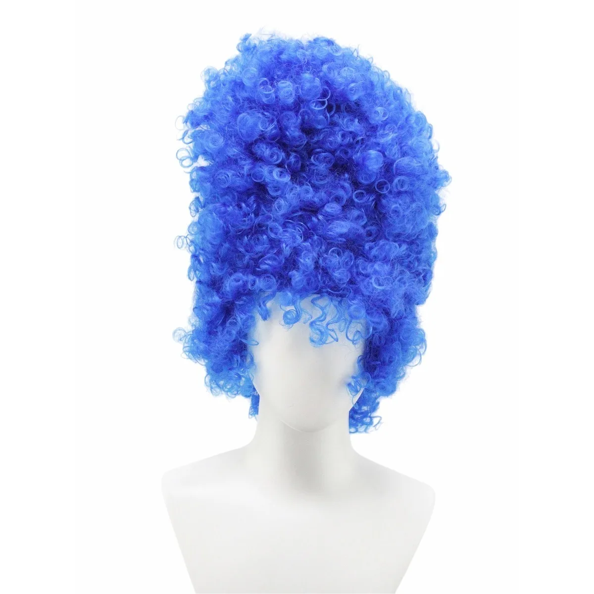 Vibrant Blue Voluminous Explosive Big Wavy Curly Layered Synthetic Wig 16inch for Cosplay Party