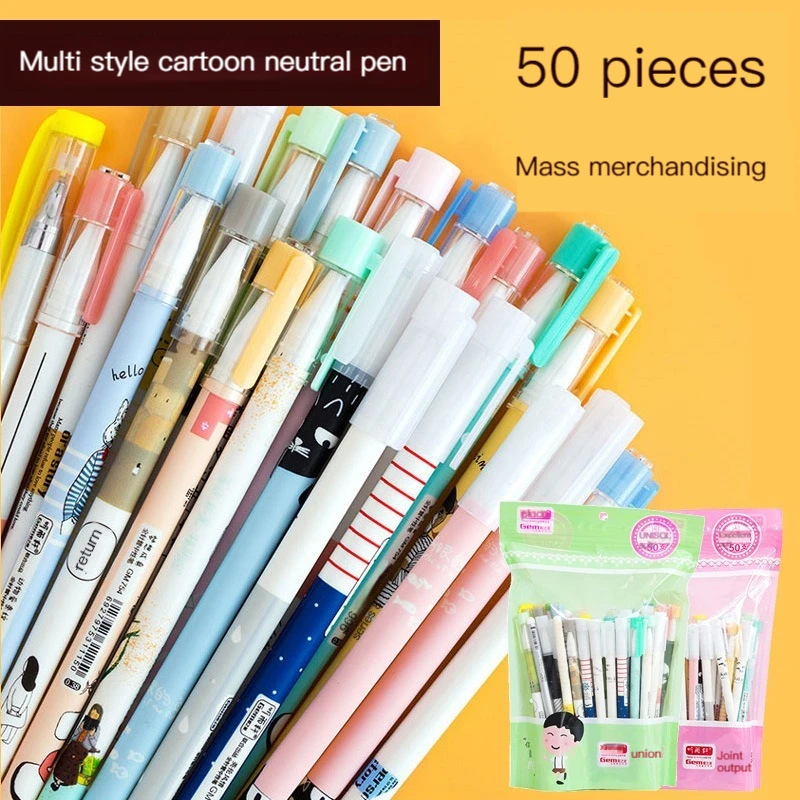 

50PCS Gel Pen Set School Supplies Black Blue Ink Color 0.5mm / 0.35mm / 0.38mm Mix Ballpoint Pen Students Office Cute Stationery