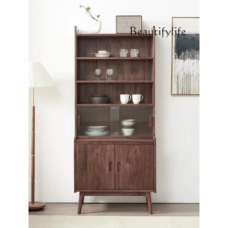 

Retro Style Black Walnut Solid Wood Sideboard Nordic Wall Home Multi-Function Locker